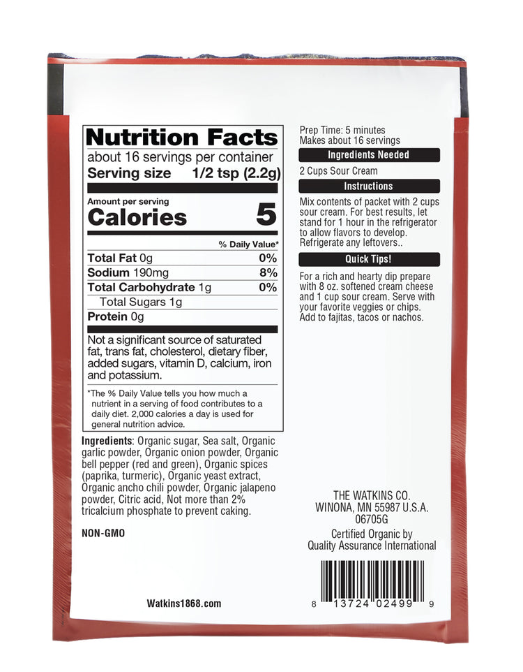 Organic Salsa & Sour Cream Dip Mix