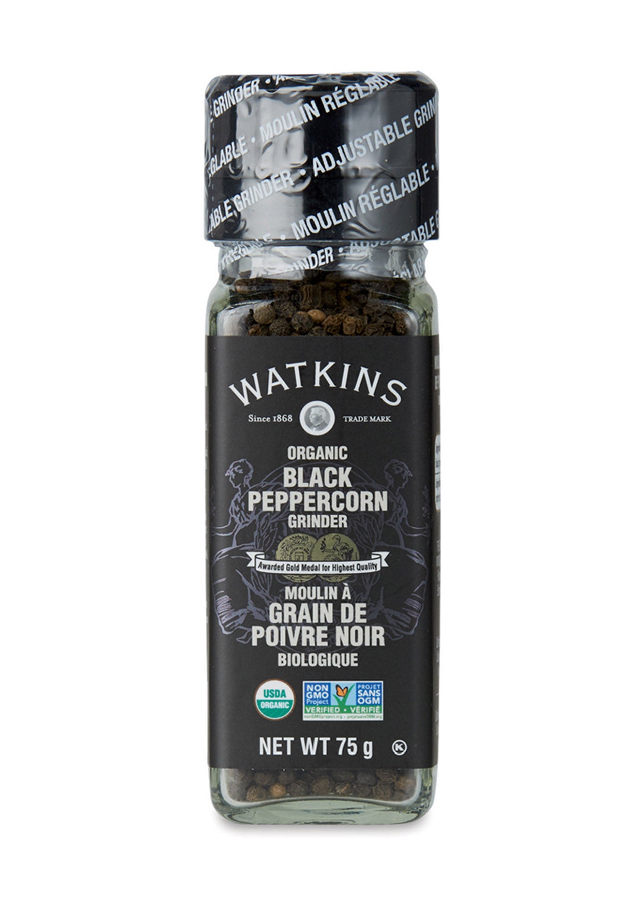 Watkins Moulin à poivre noir biologique - 75 g
