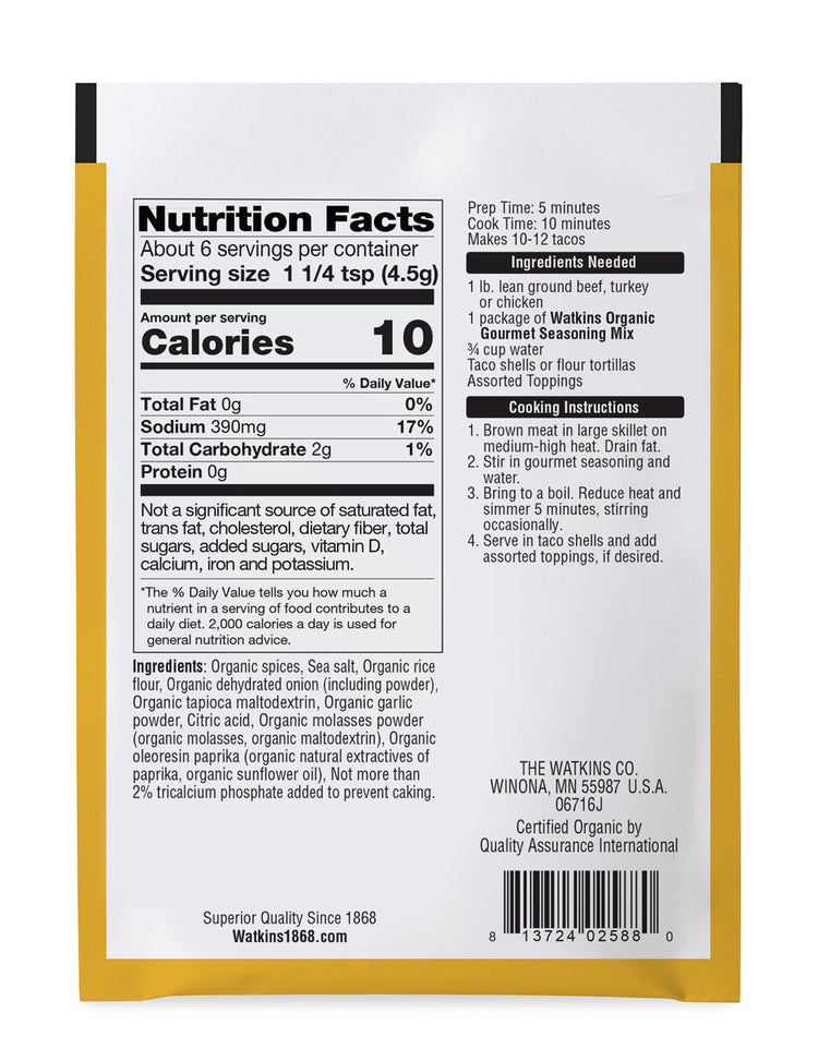 Organic Taco Gourmet Seasoning Mix - Mild, Pack of 12