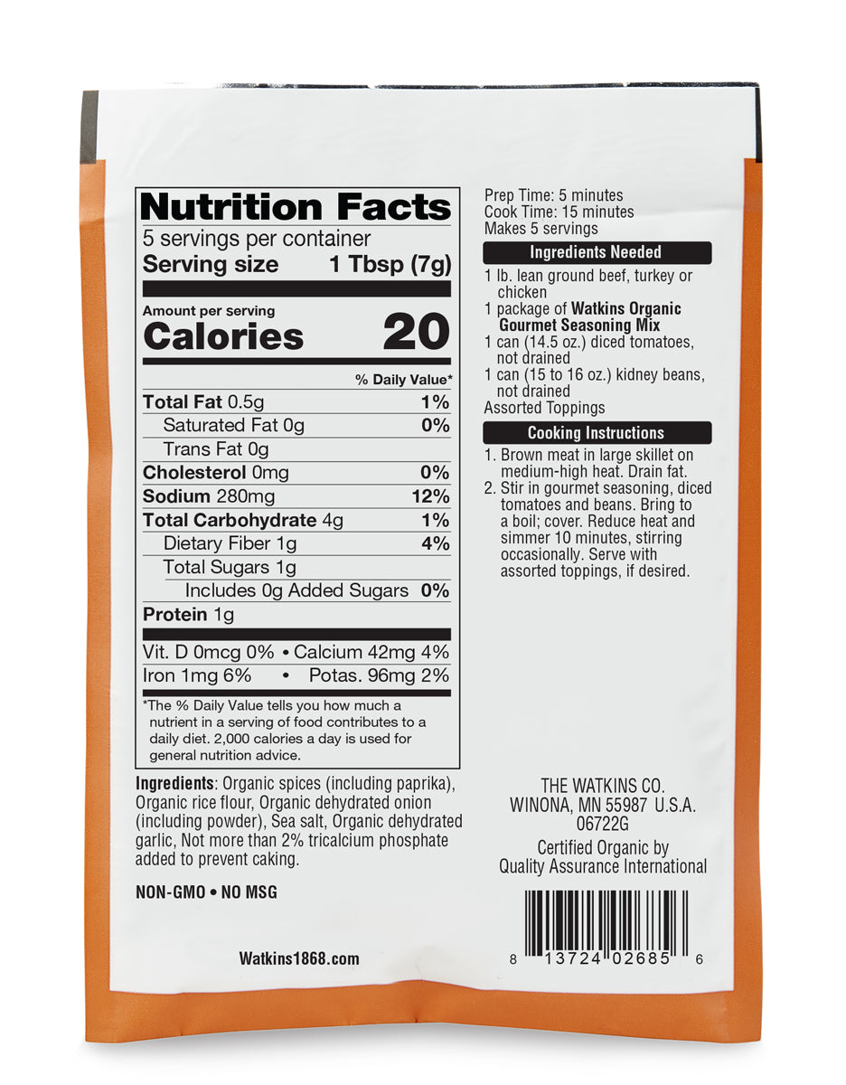Organic Chili Seasoning Mix - Mild, Pack of 12