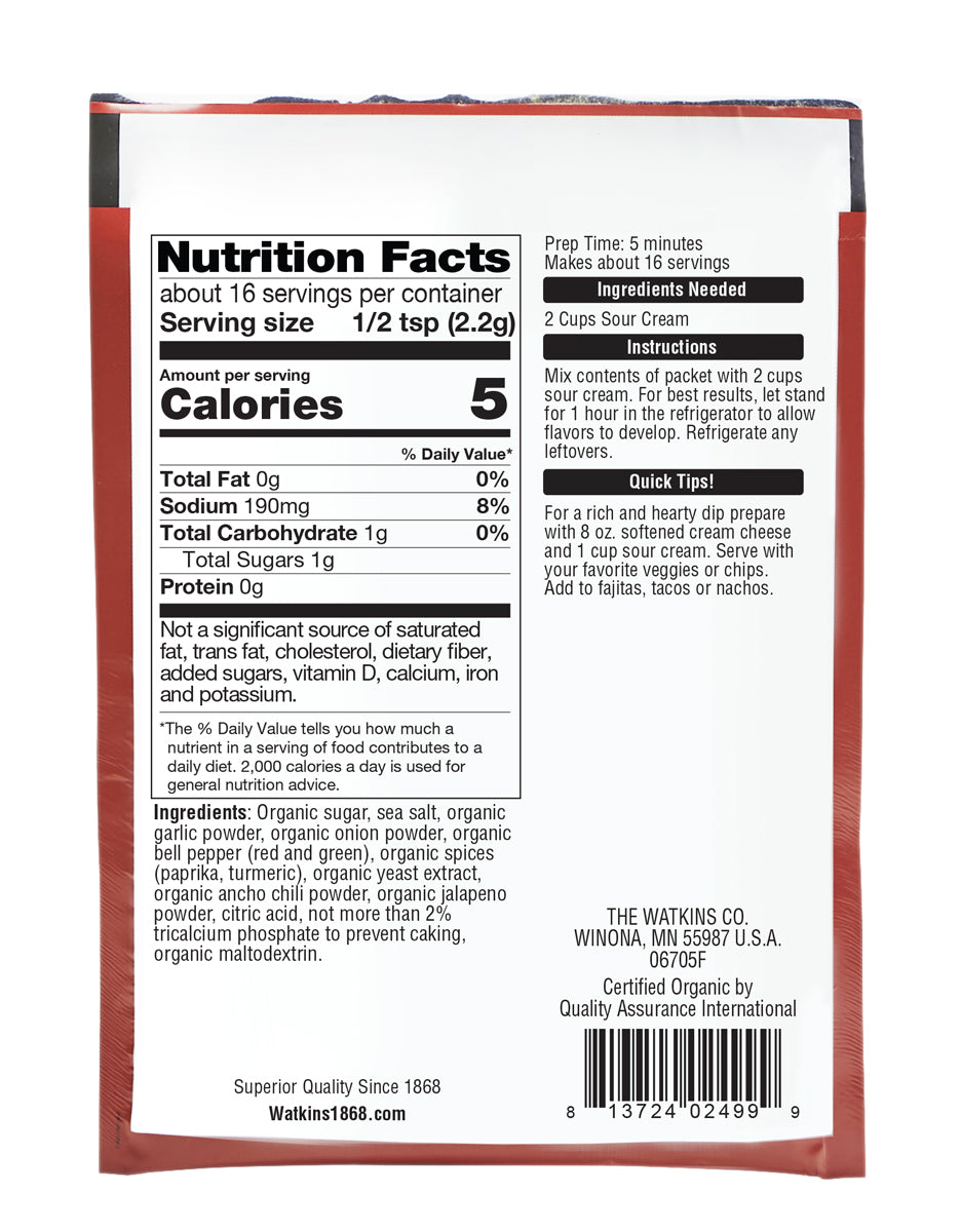 Organic Salsa & Sour Cream Dip Mix