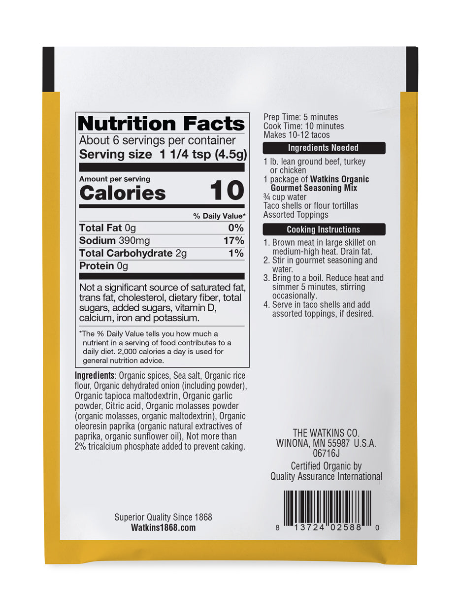 Taco Organic Gourmet Seasoning Mix Mild