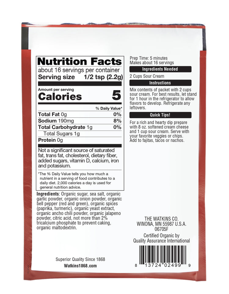 Organic Salsa & Sour Cream Dip Mix