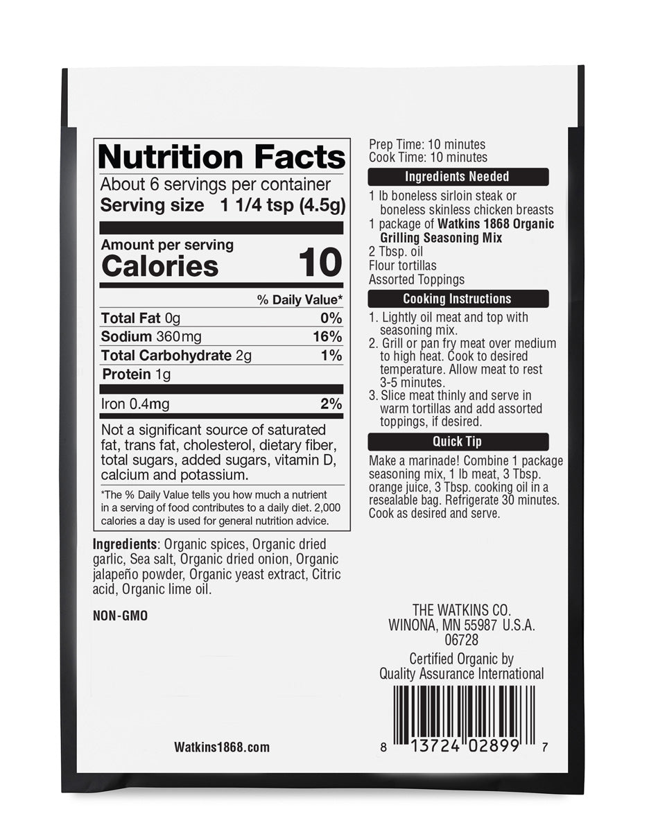 Organic Grilling Carne Asada Seasoning Mix, Pack of 12
